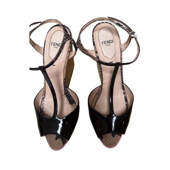 Fendi Maryjanes with Black and Pink Wedge Platform Espadrilles. No Flaws. - Picture 10 of 17